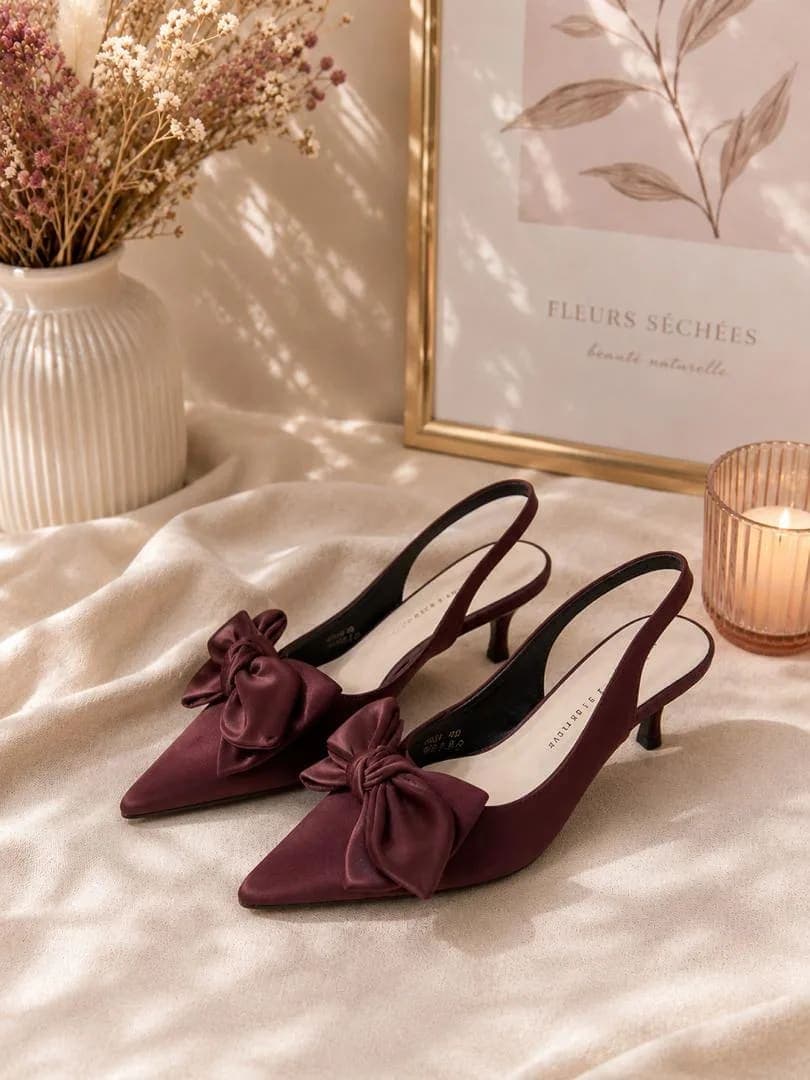 Escarpins Slingbacks Bordeaux à Nœud – Talon Bas